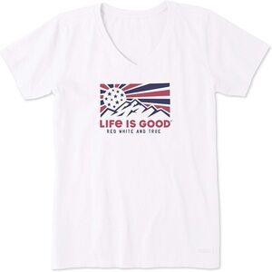 Women’s Patriotic Life is Good Graphic V-Neck Size XL Tee Shirt | America USA